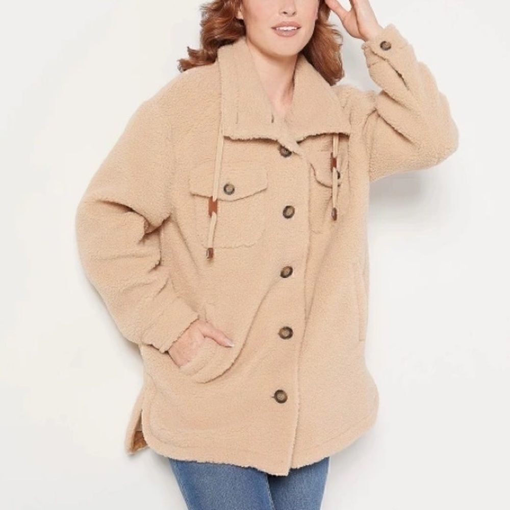 Koolaburra by UGG Women's Fuzzy Shirt Jacket Doe Tan Extra Large NWT